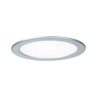 Round LED recessed panel with silver aluminum frame and white diffuser for modern room lighting
