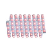 Flexible LED strip with red lights on transparent base for decorative lighting and home use
