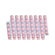 Flexible LED strip with red lights on transparent base for decorative lighting and home use