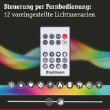 Weiße Fernbedienung mit Symbolen für 12 voreingestellte Lichtszenarien und Steuerung von LED-Beleuchtung