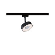 Zwarte ronde LED-spot op railsysteem voor moderne binnenverlichting