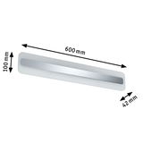 Modern LED wall light in white plastic with aluminum accent, dimensions 600x100x42 mm