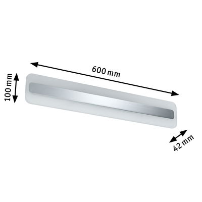 Applique murale LED moderne en plastique blanc avec accent en aluminium, dimensions 600x100x42 mm