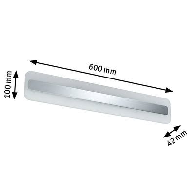 Applique murale LED moderne en plastique blanc avec accent en aluminium, dimensions 600x100x42 mm