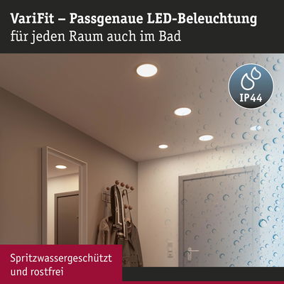 VariFit LED-Einbaustrahler in Weiß, spritzwassergeschützt IP44, ideal für Bad und Flurbeleuchtung