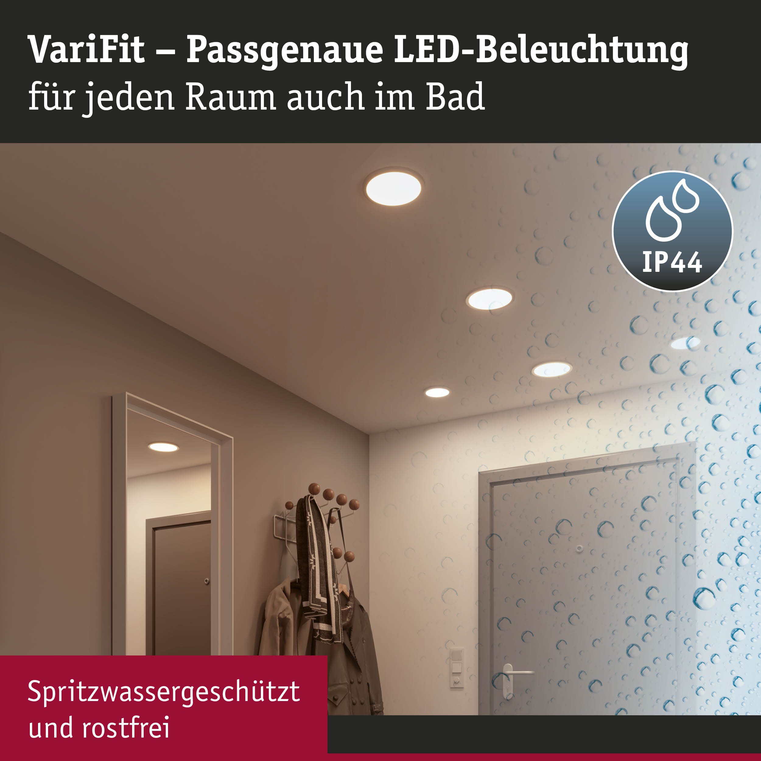 VariFit LED-Einbaustrahler in weiß, spritzwassergeschützt und rostfrei für Badezimmerbeleuchtung