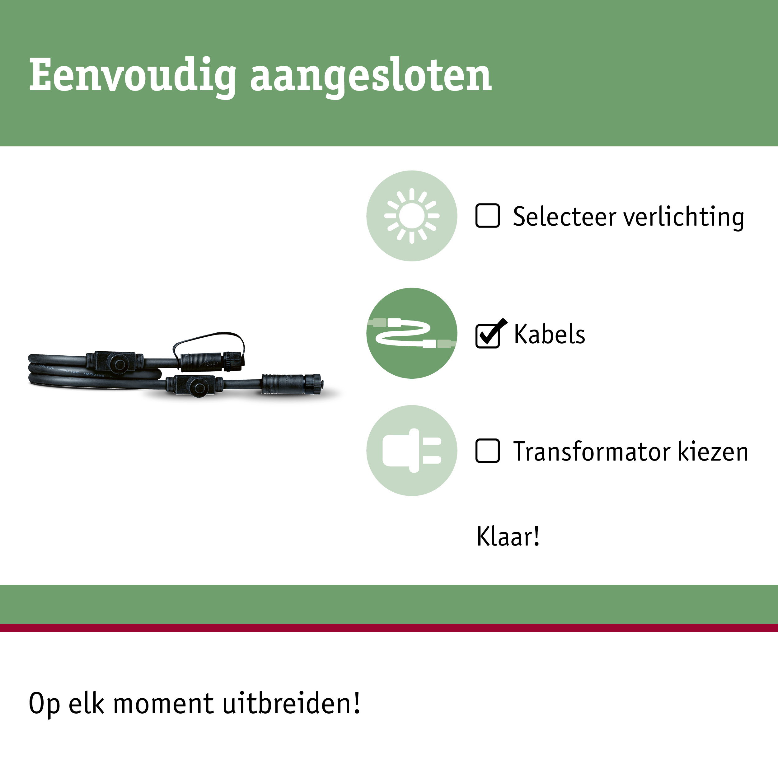 Zwart kabel met connectoren voor verlichtingssystemen, eenvoudige aansluiting en uitbreidbaar