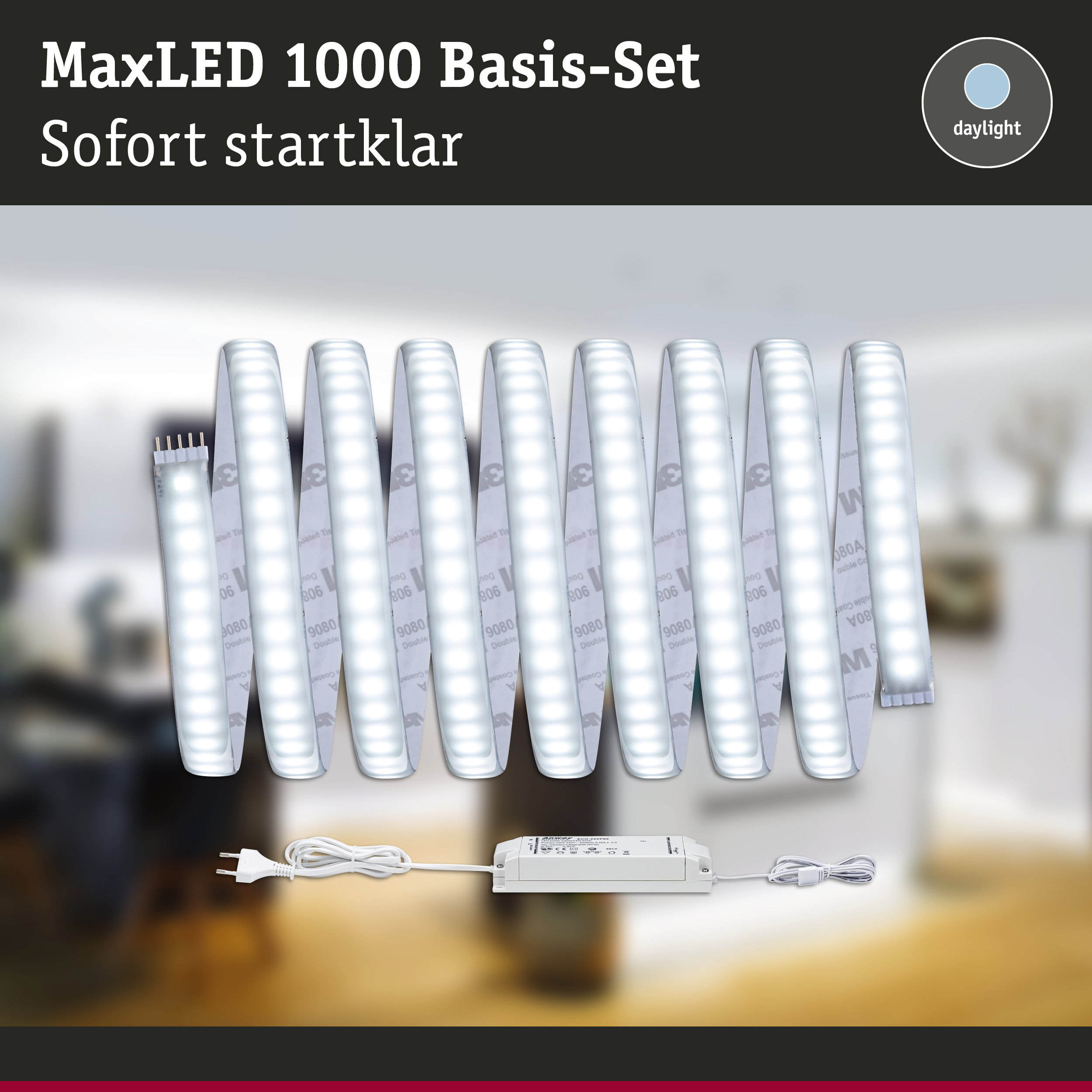 MaxLED 1000 Basis-Set mit flexiblen weißen LED-Lichtbändern und Netzteil für Tageslichtbeleuchtung