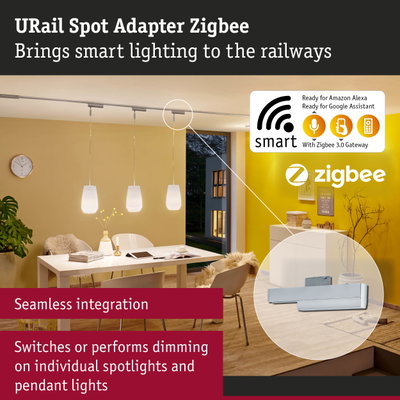 Silver URail Spot Adapter Zigbee for smart lighting control compatible with Alexa and Google Assistant