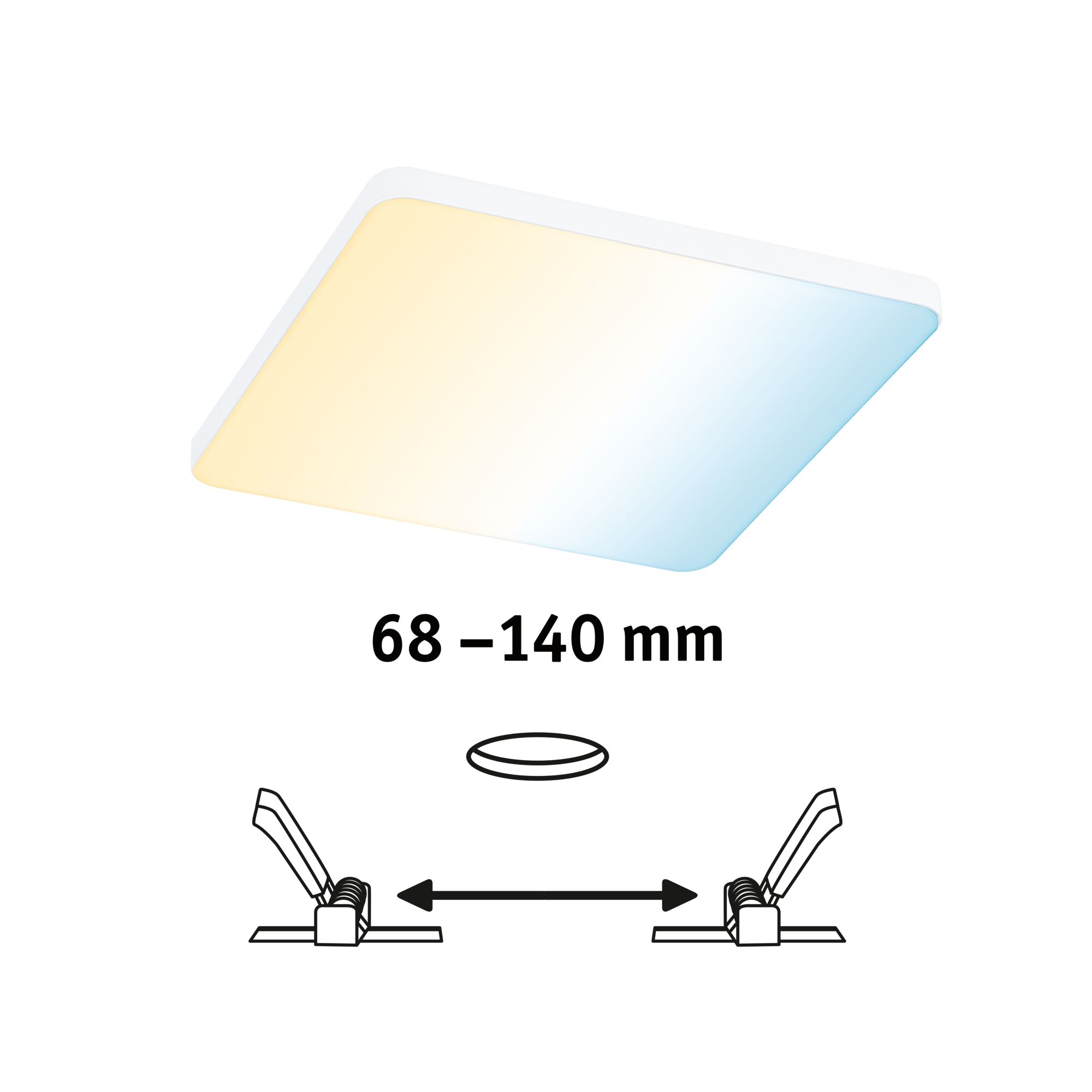 Rechthoekige LED-plafondlamp met warm en koel wit licht, witte kunststofkap, dimbaar
