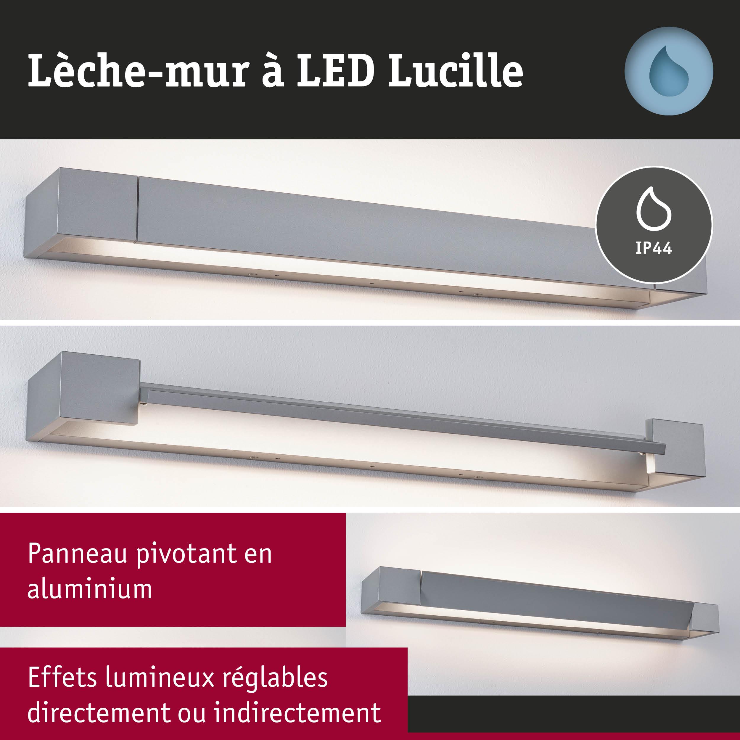 Lèche-mur LED Lucille en aluminium gris avec indice IP44 et effets lumineux réglables