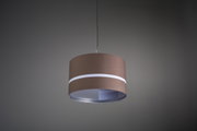 Pendant lamp with brown fabric shade and white light strip, modern home lighting fixture
