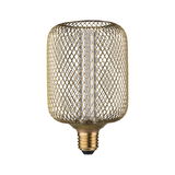 Goldfarbene LED-Lampe mit Metallgitter und E27-Fassung für dekorative Beleuchtung