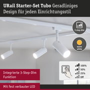 Weißes URail Starter-Set Tubo mit integrierter 3-Stufen-Dimmfunktion und fest verbauter LED für moderne Beleuchtung