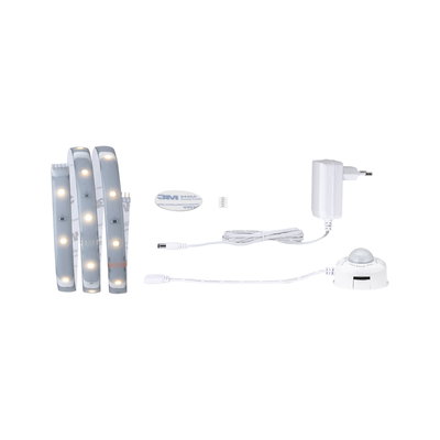 White LED strip light with power adapter and motion sensor for flexible room lighting and control