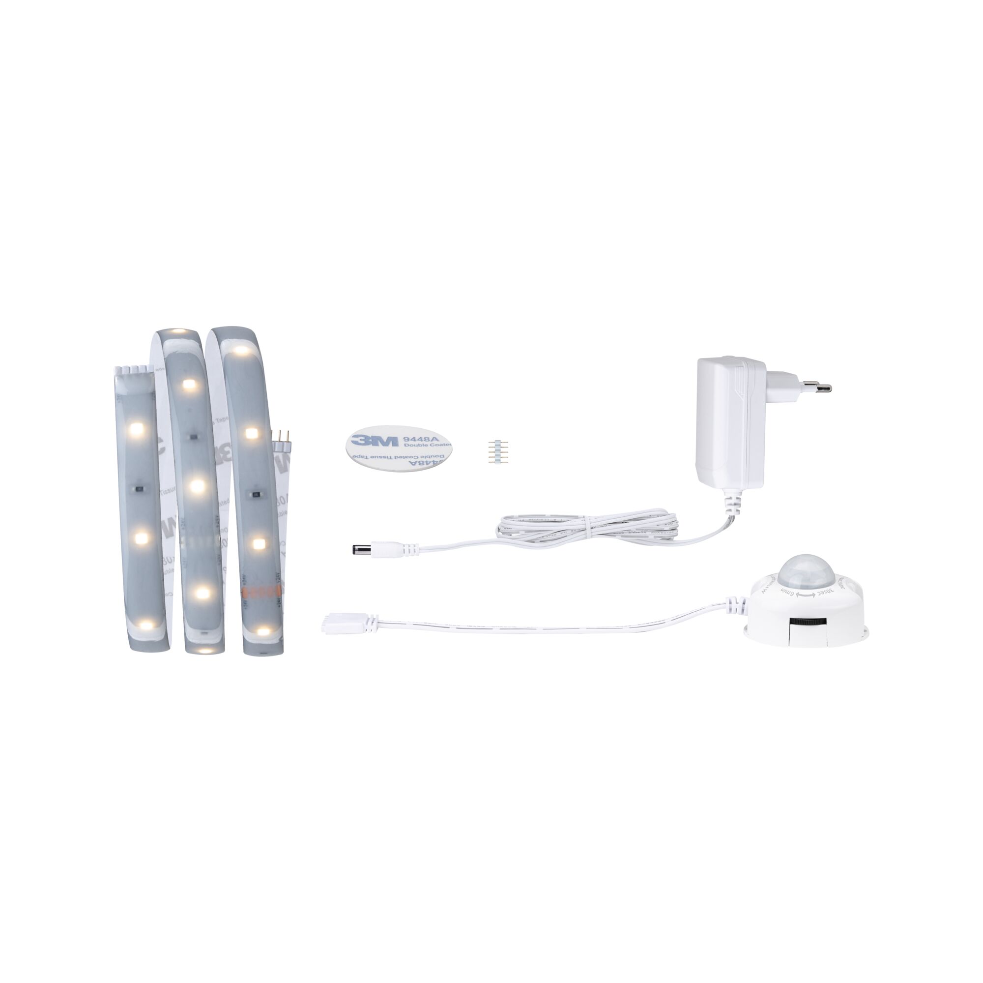 Witte LED-strip met adapter en bewegingssensor voor veelzijdige verlichtingsoplossingen