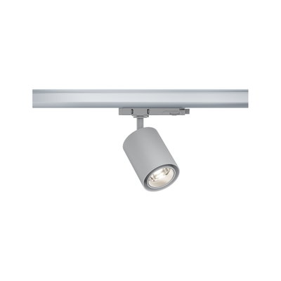 Grey metal LED spotlight on track system for flexible indoor accent lighting