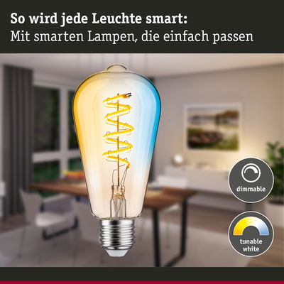 Smart dimmbare LED-Lampe mit einstellbarem Weißton in Glühbirnenform für moderne Beleuchtung