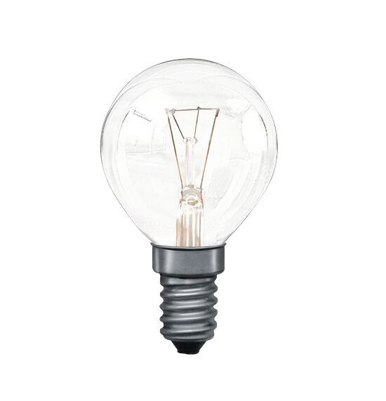 Small clear incandescent bulb with metal screw base for decorative lighting