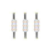 Three LED bulbs with clear plastic and orange diodes, energy-saving lighting solution