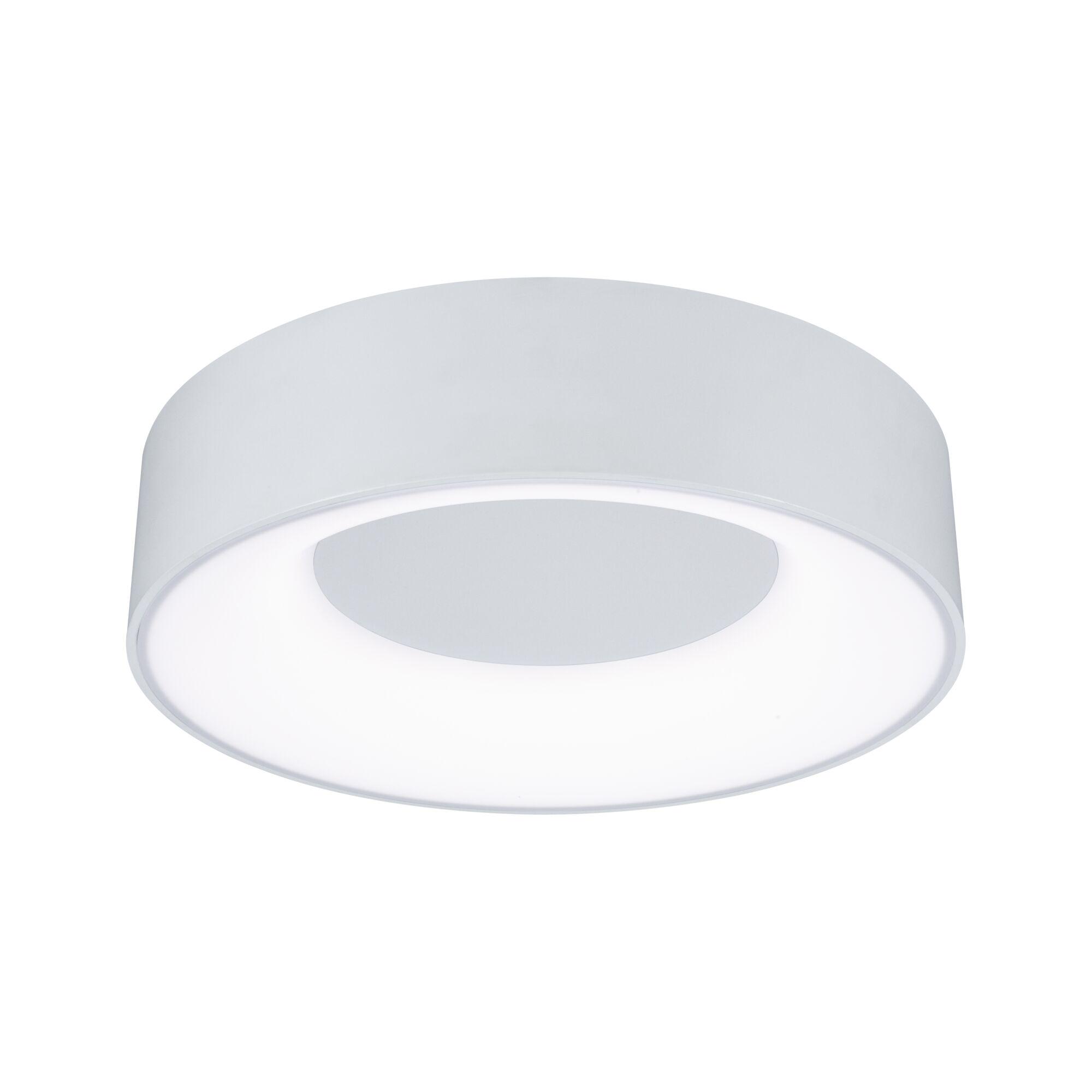 Round white metal LED ceiling light with diffused illumination for modern interior lighting