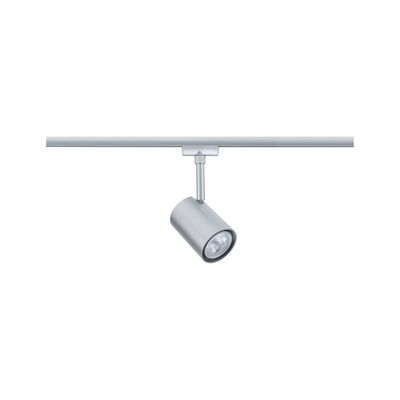 Moderne zilverkleurige metalen LED-spot op railsysteem voor flexibele verlichting