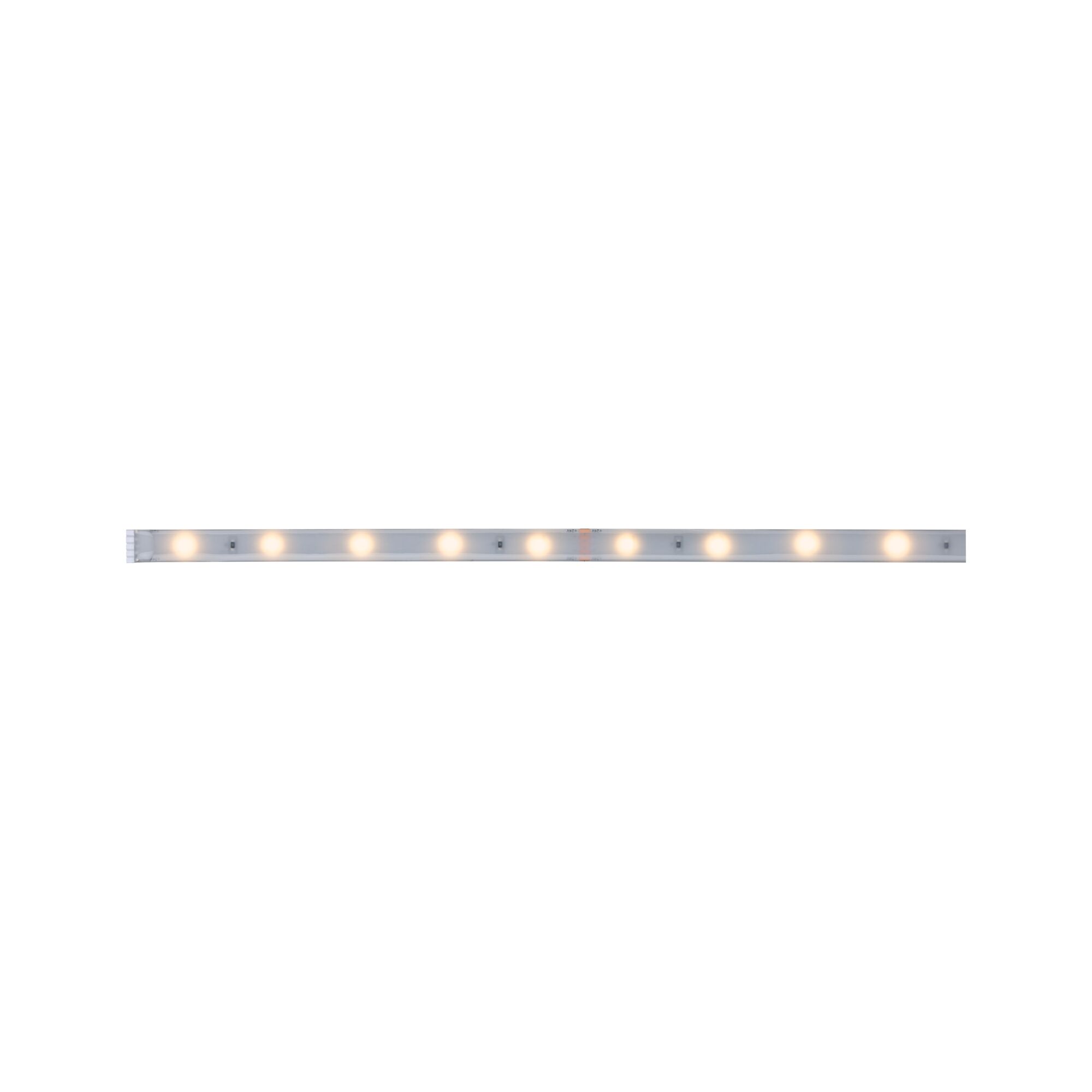 Long LED light strip with warm white lights in transparent casing for modern interior lighting