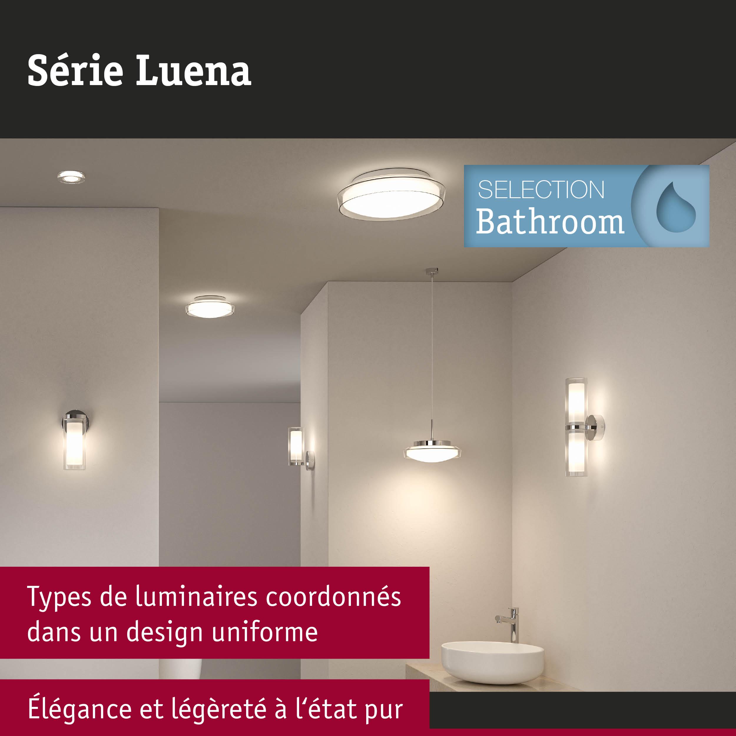 Éclairage de salle de bain moderne série Luena avec plafonniers et appliques chromés et blancs