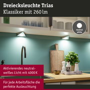 Dreieckige LED-Unterbauleuchte Trias in Weiß mit neutralweißem Licht für Küchenarbeitsflächen