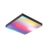 Square ceiling light with black frame and multicolored diffused glass for ambient room lighting
