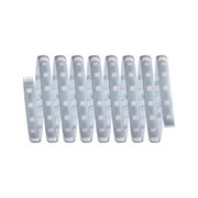 Flexible LED strip with warm white LEDs and adhesive backing for versatile lighting solutions.