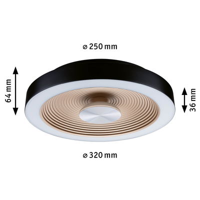 Rund loftlampe med sort kant og beige ribbet midte, mål 320x250x64 mm