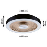 Rund loftlampe med sort kant og beige ribbet midte, mål 320x250x64 mm