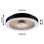 Round ceiling light with black edge and beige ribbed center, dimensions 320x64 mm, LED lighting
