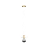 Modern brass pendant light with black LED bulb and flat shade, ideal for stylish home lighting