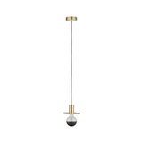 Moderne Pendelleuchte aus Messing mit schwarzer LED-Glühbirne und flachem Schirm für Wohnräume