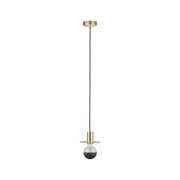 Modern brass pendant light with black LED bulb and glass plate for stylish home lighting