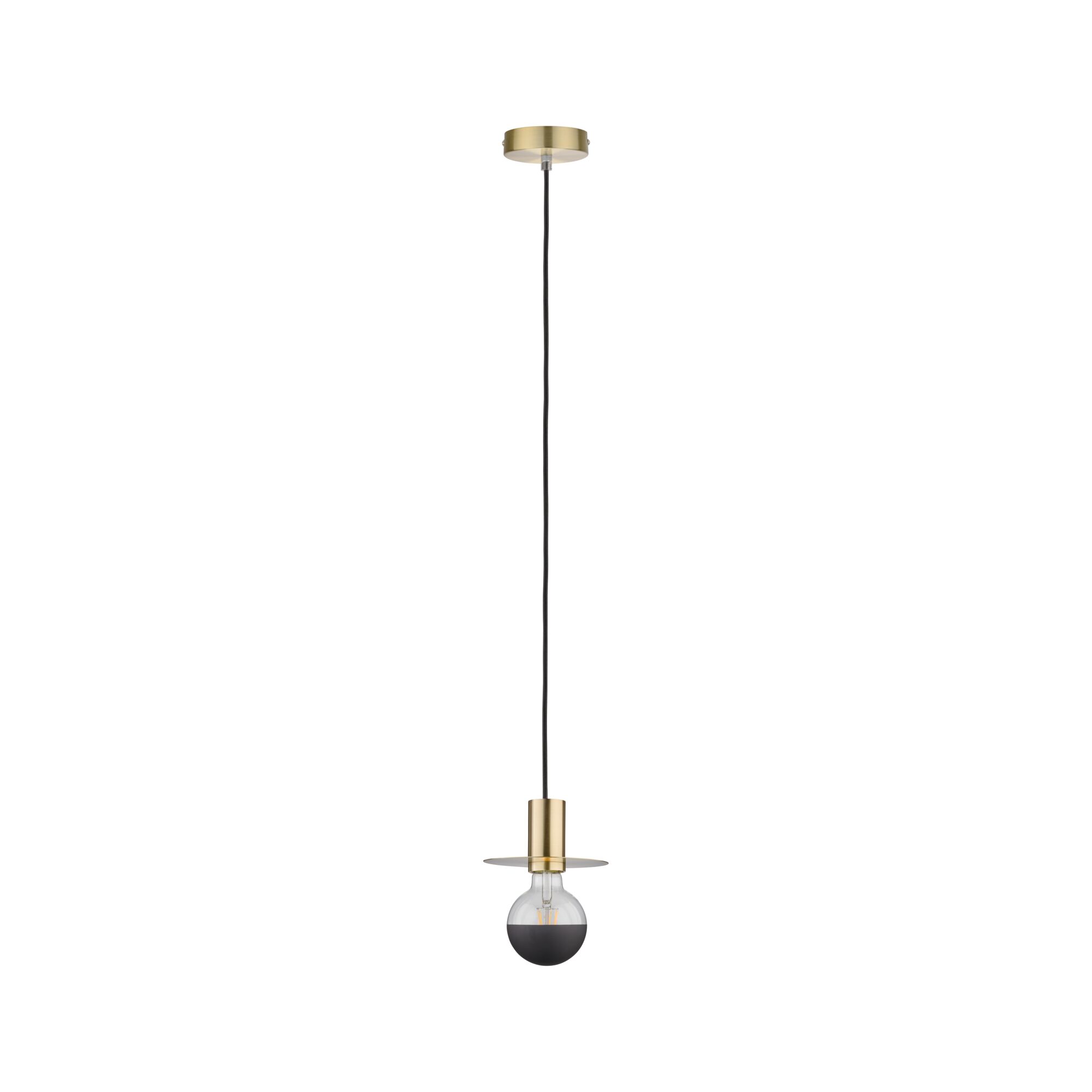 Moderne Pendelleuchte aus Messing mit schwarzer LED-Glühbirne und Glasplatte für Wohnräume