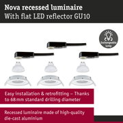 Nova recessed luminaire in white die-cast aluminium with flat GU10 LED reflector and exchangeable lamp