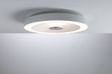 Rund hvid LED-loftlampe med moderne design og indirekte lys til opholdsrum.