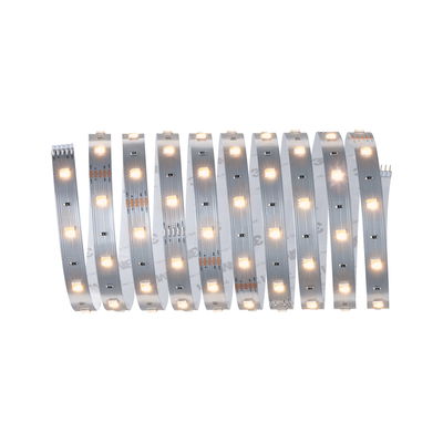 Flexible LED strip with warm white diodes on silver board for decorative lighting and home use