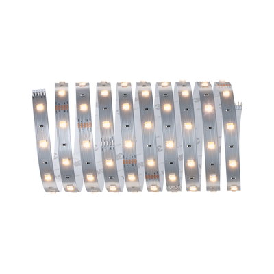 Flexibler LED-Streifen mit warmweißen Leuchtdioden auf silberner Platine für dekorative Beleuchtung