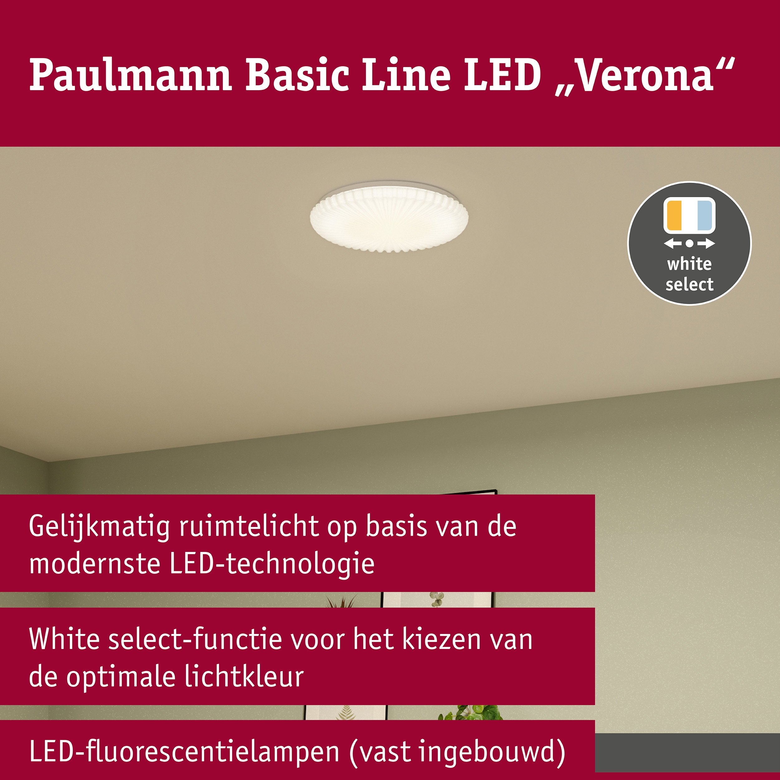 LED-plafondlamp Verona White Select 375mm 230V 21,2W Wit