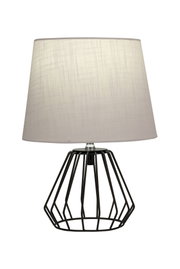 Lampe de table moderne avec structure en métal noir et abat-jour en tissu clair pour éclairage intérieur