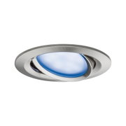Rundstrahler aus gebürstetem Edelstahl mit blauem Glas für moderne LED-Einbauleuchten