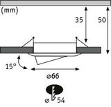 Dessin technique d'un spot encastré orientable de 66 mm de diamètre et inclinaison de 15 degrés.