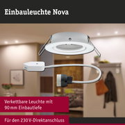 Weiße Einbauleuchte Nova mit 90 mm Einbautiefe und 230 V Direktanschluss für moderne LED-Beleuchtung