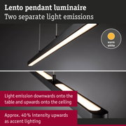 Lento black pendant luminaire with warm white light and two separate light emissions for accent lighting