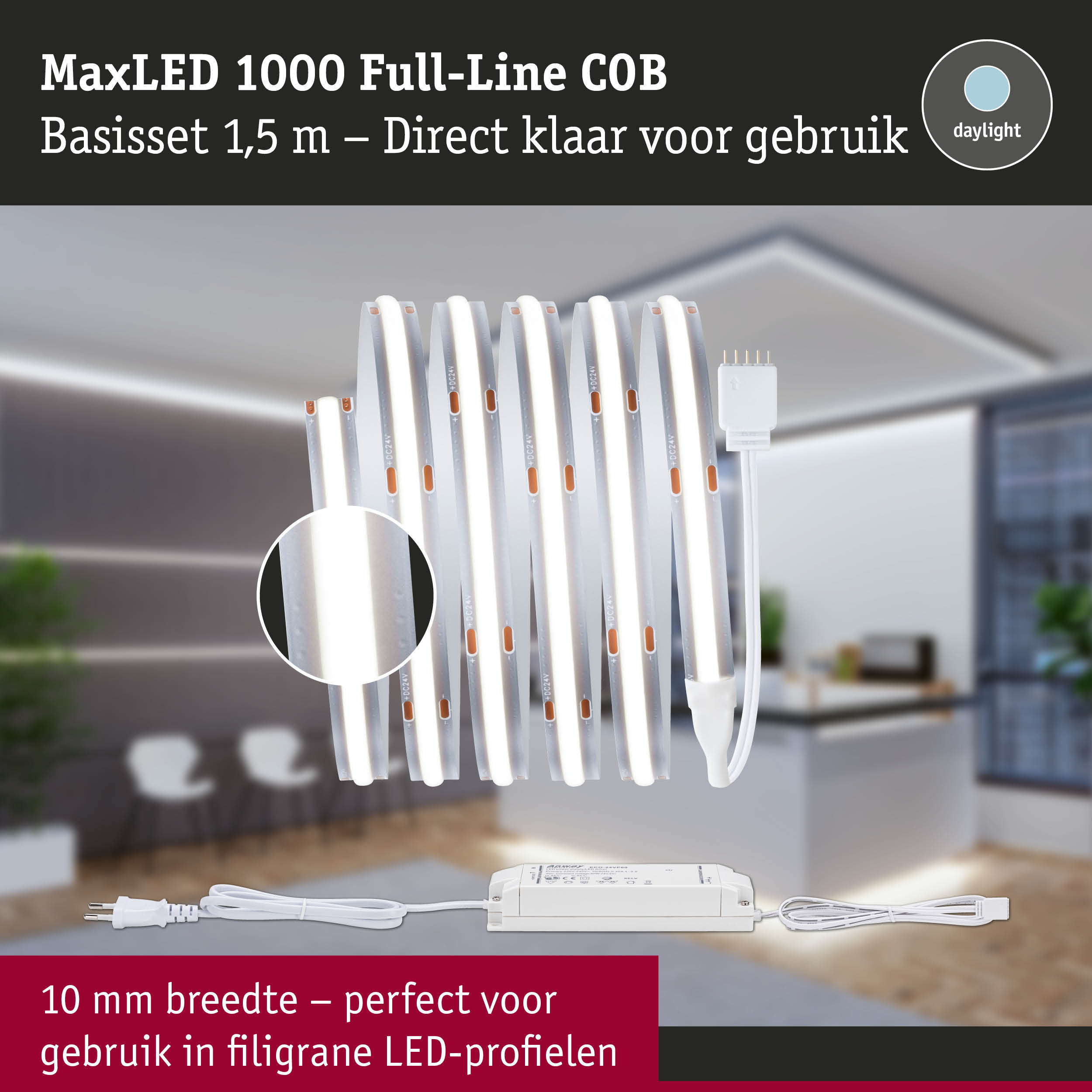 MaxLED 1000 Full-Line COB LED-strip 1,5 m daglichtwit, 10 mm breed voor fijne LED-profielen verlichting