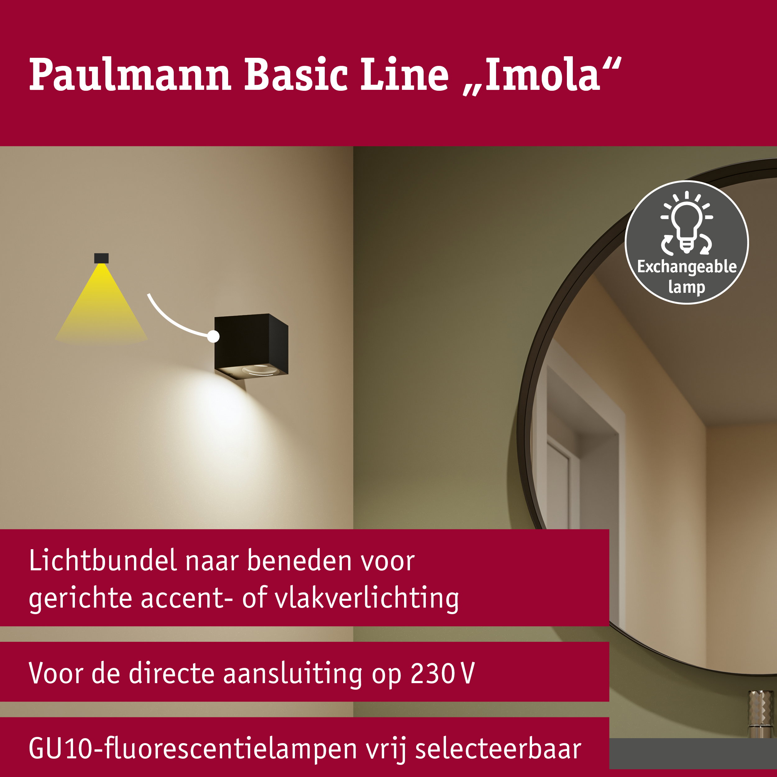 Wandlamp Imola IP44 GU10 230V max. 10W Zwart mat